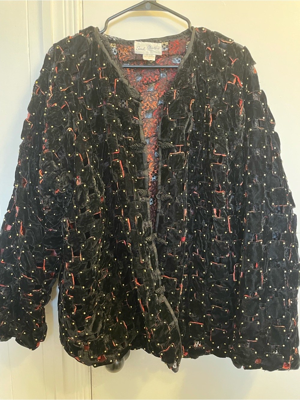 Soulmates Black Velvety Embellished Jacket with Red Accents - Picture 4 of 7